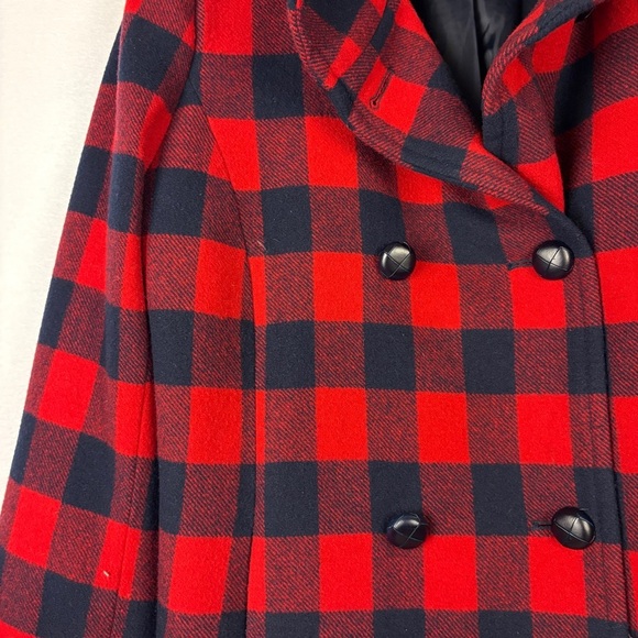 Talbots Red Buffalo Plaid Wool Coat Preppy Classic - Picture 4 of 8